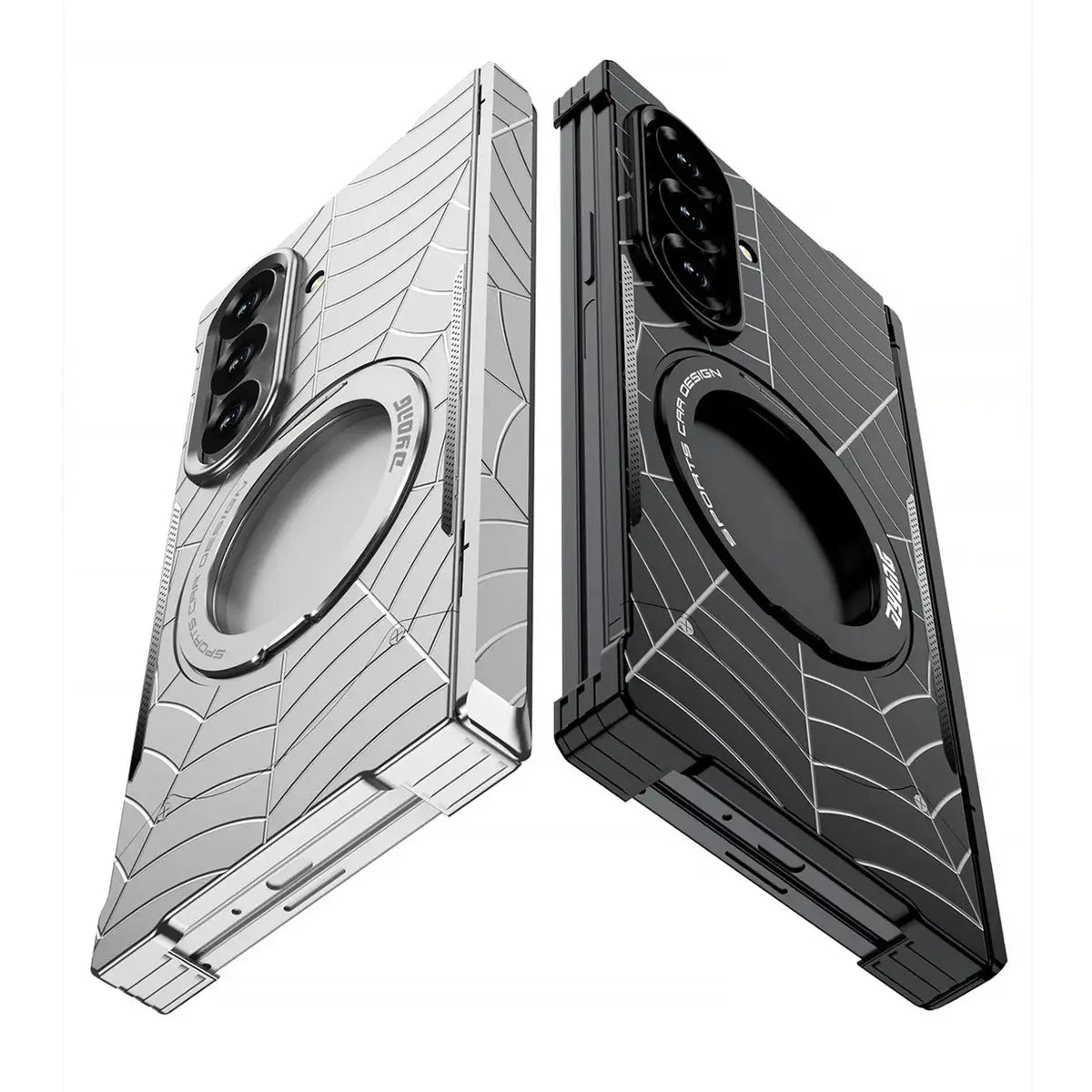 Buy Borderless Bare-Phone Feel Metal Case with Spider-Web Pattern, Rotating Magnetic Stand & Drop-Proof Protection - COB at Caseles-Samsung Galaxy Z Fold 8 Ultra, Black