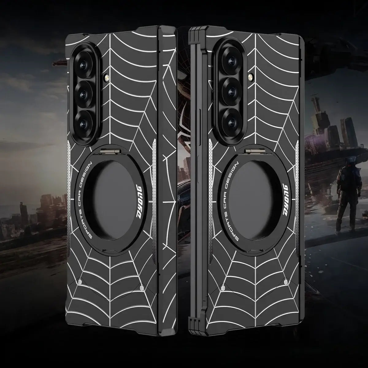 Buy Borderless Bare-Phone Feel Metal Case with Spider-Web Pattern, Rotating Magnetic Stand & Drop-Proof Protection - COB at Caseles-Samsung Galaxy Z Fold 8 Ultra, Black