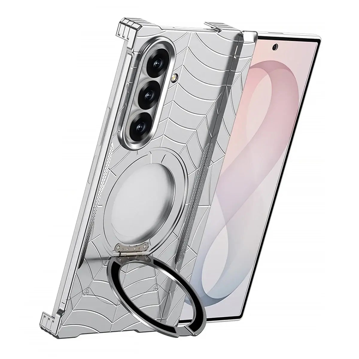Buy Borderless Bare-Phone Feel Metal Case with Spider-Web Pattern, Rotating Magnetic Stand & Drop-Proof Protection - COB at Caseles-Samsung Galaxy Z Fold 8 Ultra, Black