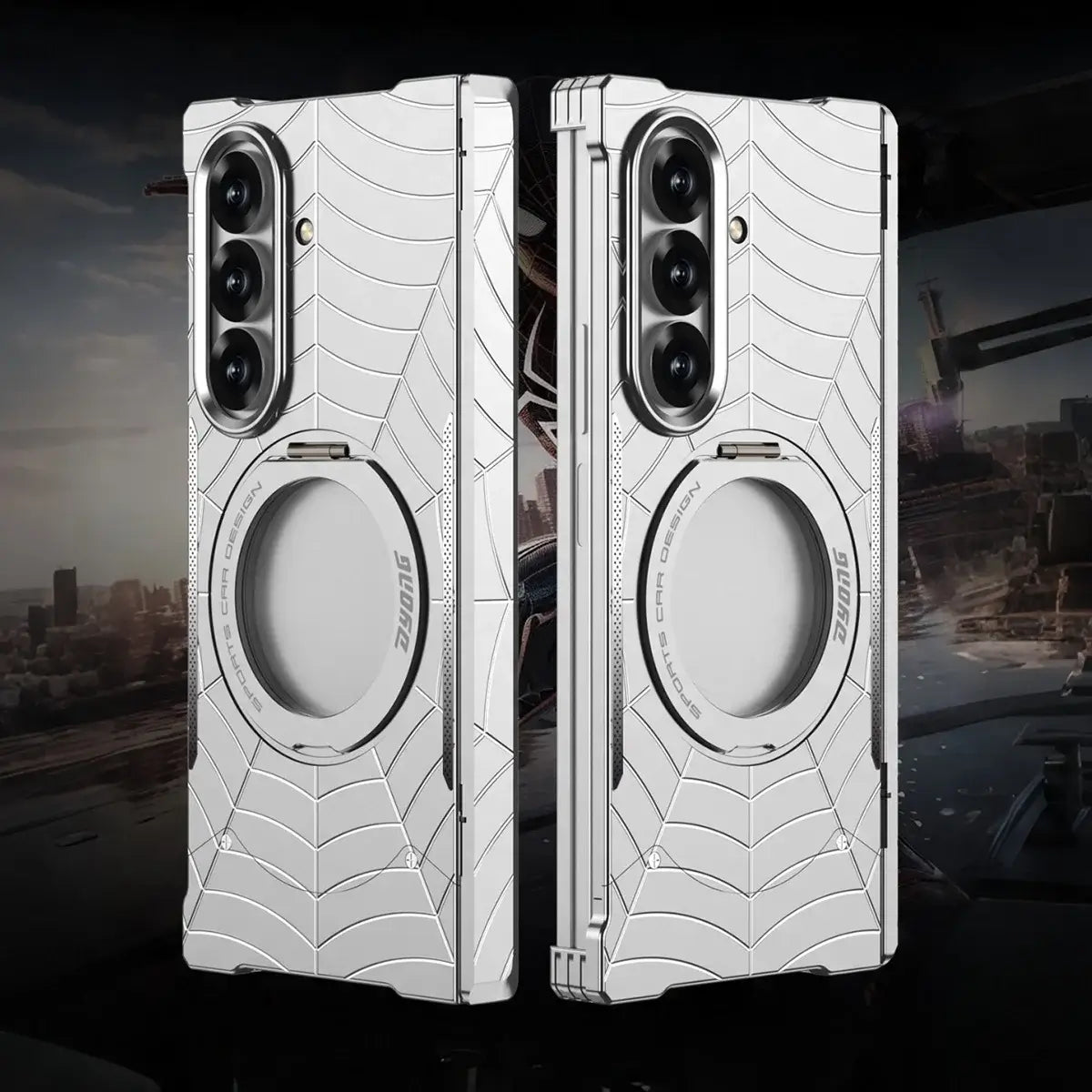 Buy Borderless Bare-Phone Feel Metal Case with Spider-Web Pattern, Rotating Magnetic Stand & Drop-Proof Protection - COB at Caseles-Samsung Galaxy Z Fold 8 Ultra, Black