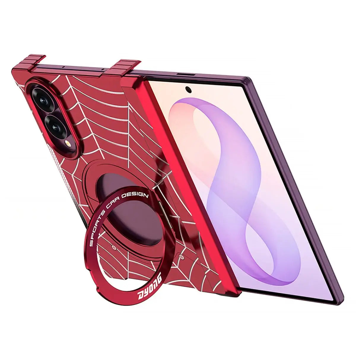 Buy Borderless Bare-Phone Feel Metal Case with Spider-Web Pattern, Rotating Magnetic Stand & Drop-Proof Protection - COB at Caseles-Samsung Galaxy Z Fold 8 Ultra, Black