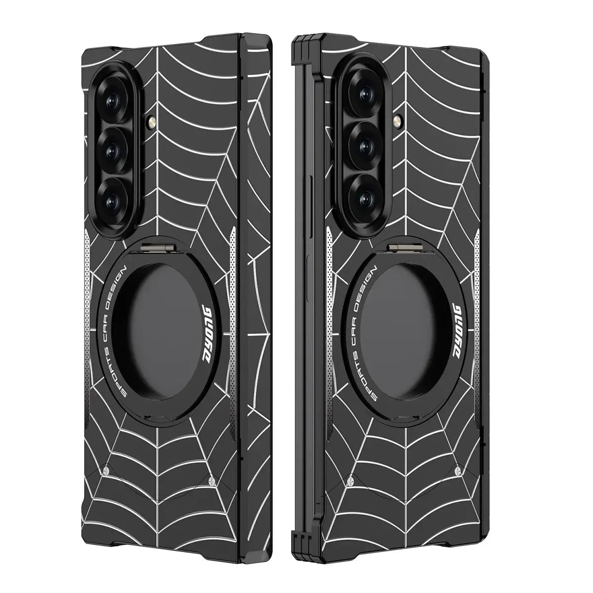 Buy Borderless Bare-Phone Feel Metal Case with Spider-Web Pattern, Rotating Magnetic Stand & Drop-Proof Protection - COB at Caseles-Samsung Galaxy Z Fold 8 Ultra, Black