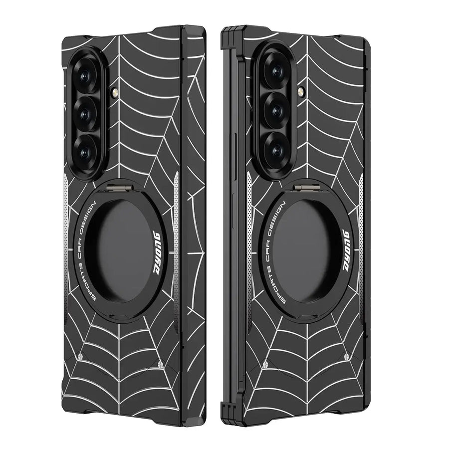 Buy Borderless Bare-Phone Feel Metal Case with Spider-Web Pattern, Rotating Magnetic Stand & Drop-Proof Protection - COB at Caseles-Samsung Galaxy Z Fold 8 Ultra, Black