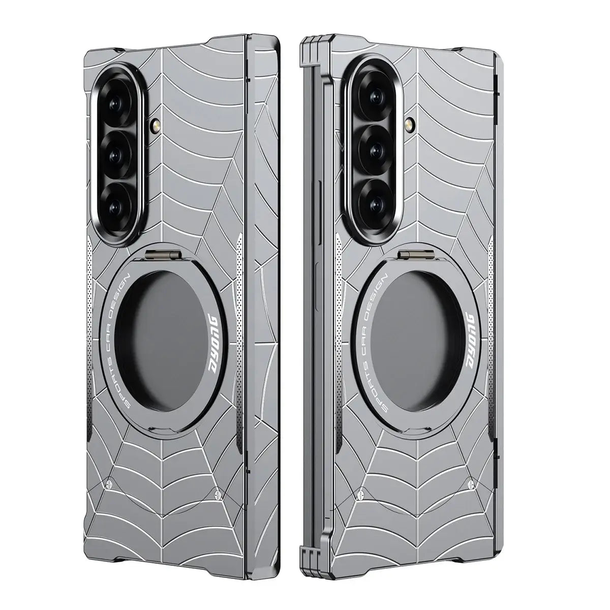 Buy Borderless Bare-Phone Feel Metal Case with Spider-Web Pattern, Rotating Magnetic Stand & Drop-Proof Protection - COB at Caseles-Samsung Galaxy Z Fold 8 Ultra, Gray