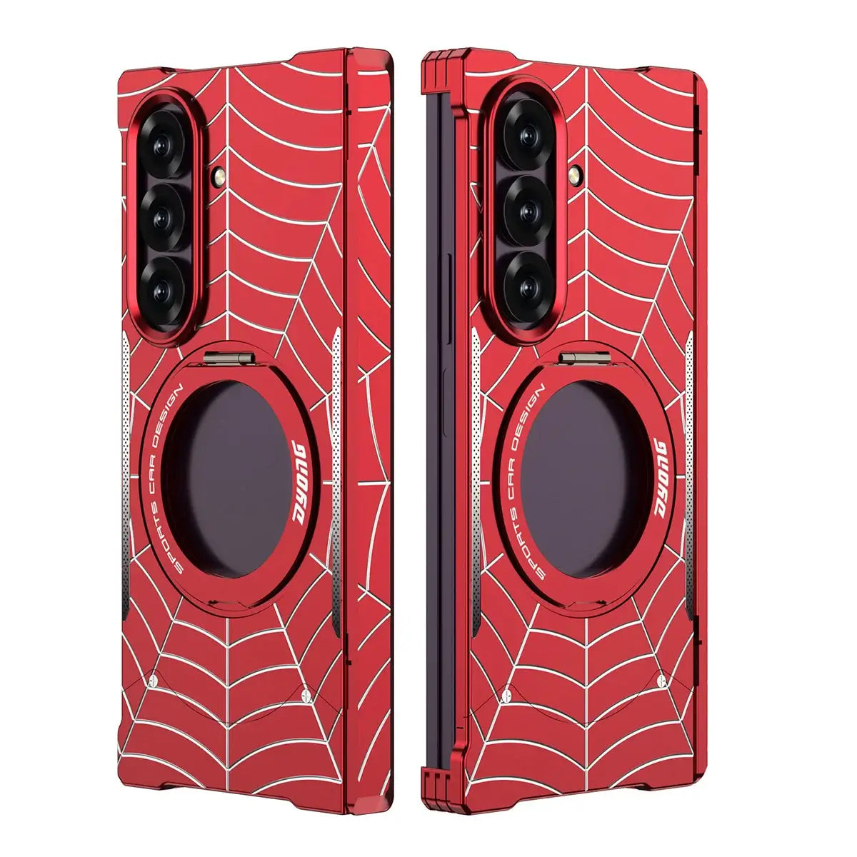 Buy Borderless Bare-Phone Feel Metal Case with Spider-Web Pattern, Rotating Magnetic Stand & Drop-Proof Protection - COB at Caseles-Samsung Galaxy Z Fold 8 Ultra, Red