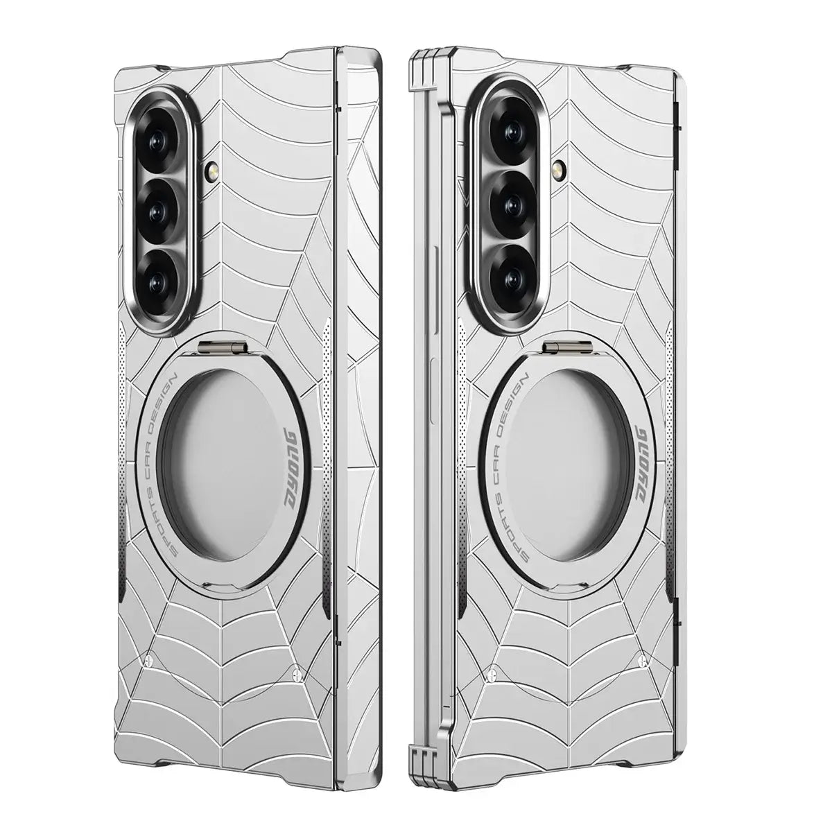Buy Borderless Bare-Phone Feel Metal Case with Spider-Web Pattern, Rotating Magnetic Stand & Drop-Proof Protection - COB at Caseles-Samsung Galaxy Z Fold 8 Ultra, Silver