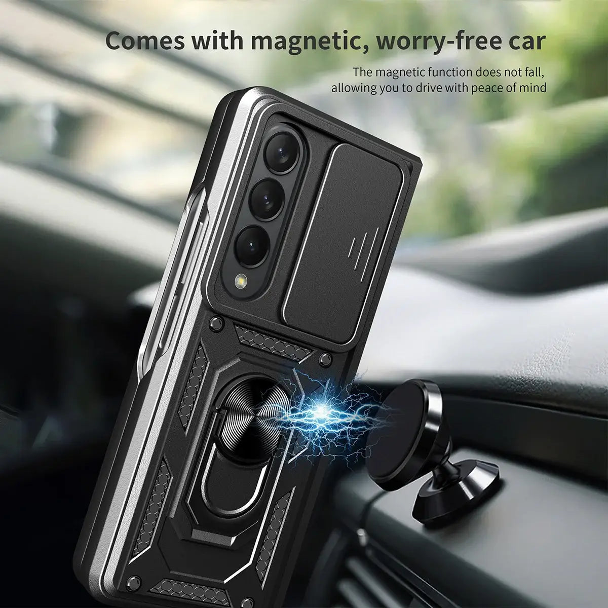 Buy Heavy Duty Case for Galaxy Z Fold, Sliding Camera Lens Cover & Ring Kickstand, Military Grade Shockproof Armor - Cole at Caseles-Samsung Galaxy Z Fold 7, Black