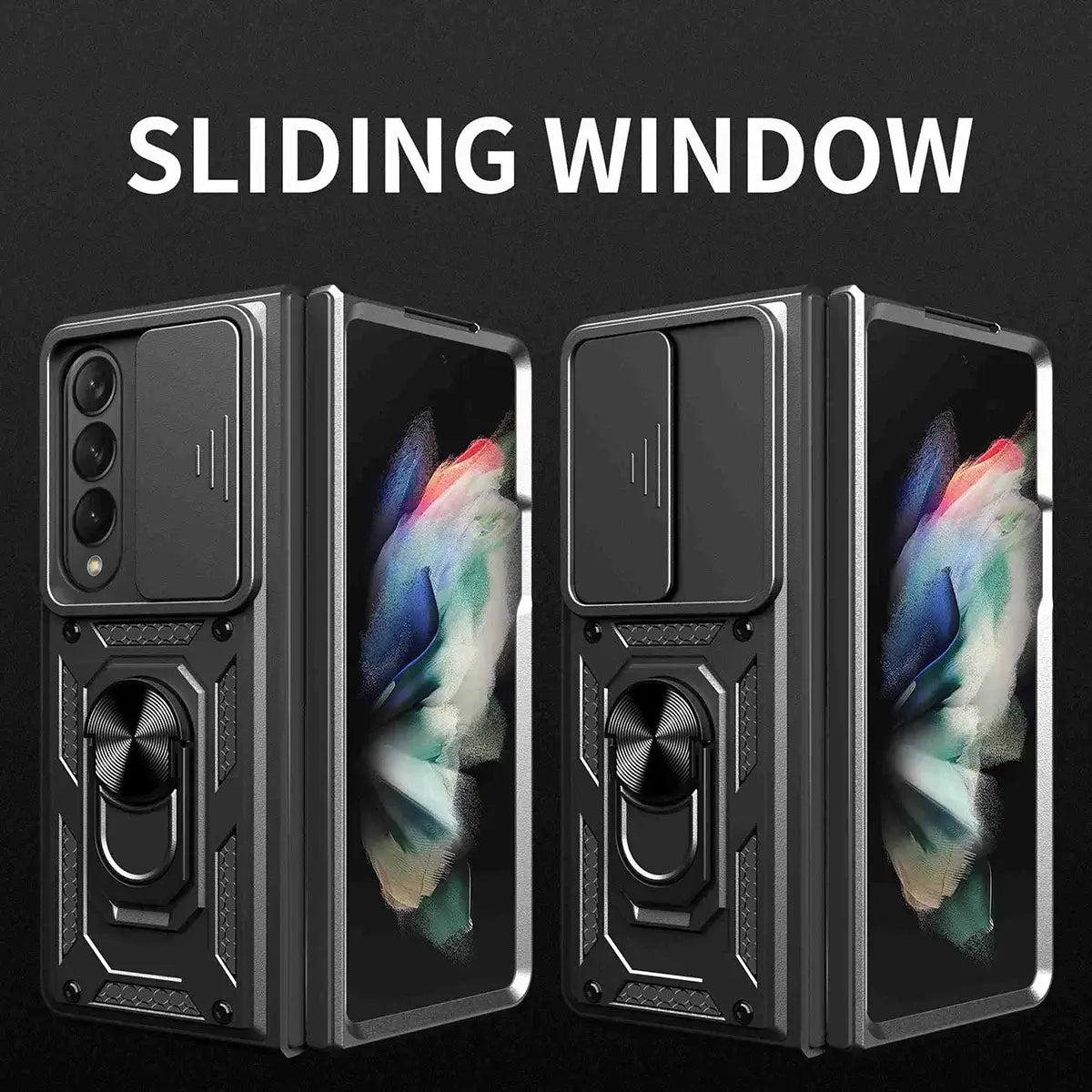 Buy Heavy Duty Case for Galaxy Z Fold, Sliding Camera Lens Cover & Ring Kickstand, Military Grade Shockproof Armor - Cole at Caseles-Samsung Galaxy Z Fold 7, Black