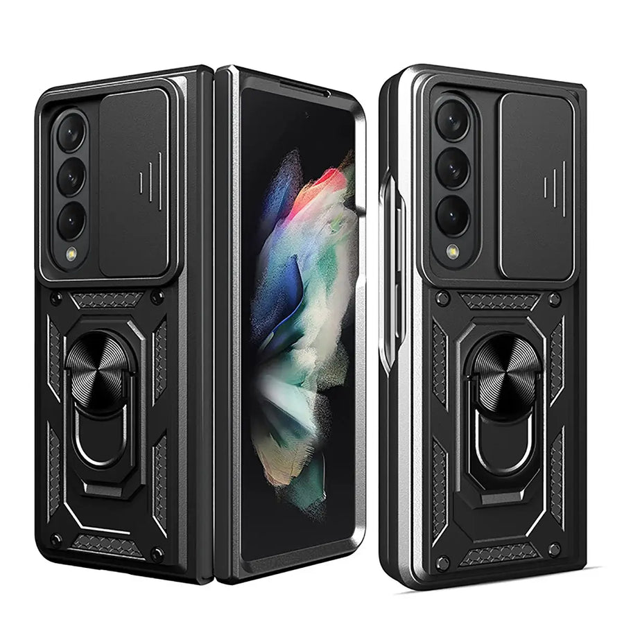 Buy Heavy Duty Case for Galaxy Z Fold, Sliding Camera Lens Cover & Ring Kickstand, Military Grade Shockproof Armor - Cole at Caseles-Samsung Galaxy Z Fold 7, Black