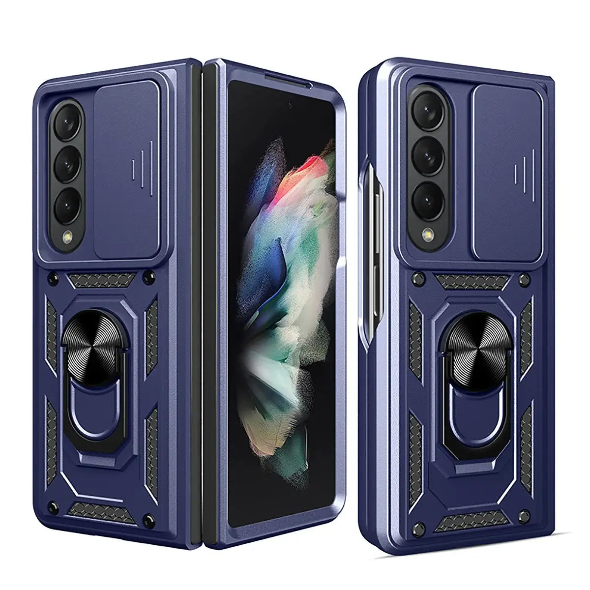 Buy Heavy Duty Case for Galaxy Z Fold, Sliding Camera Lens Cover & Ring Kickstand, Military Grade Shockproof Armor - Cole at Caseles-Samsung Galaxy Z Fold 7, Blue