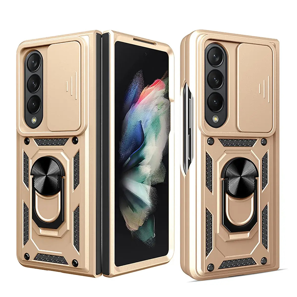 Buy Heavy Duty Case for Galaxy Z Fold, Sliding Camera Lens Cover & Ring Kickstand, Military Grade Shockproof Armor - Cole at Caseles-Samsung Galaxy Z Fold 7, Gold
