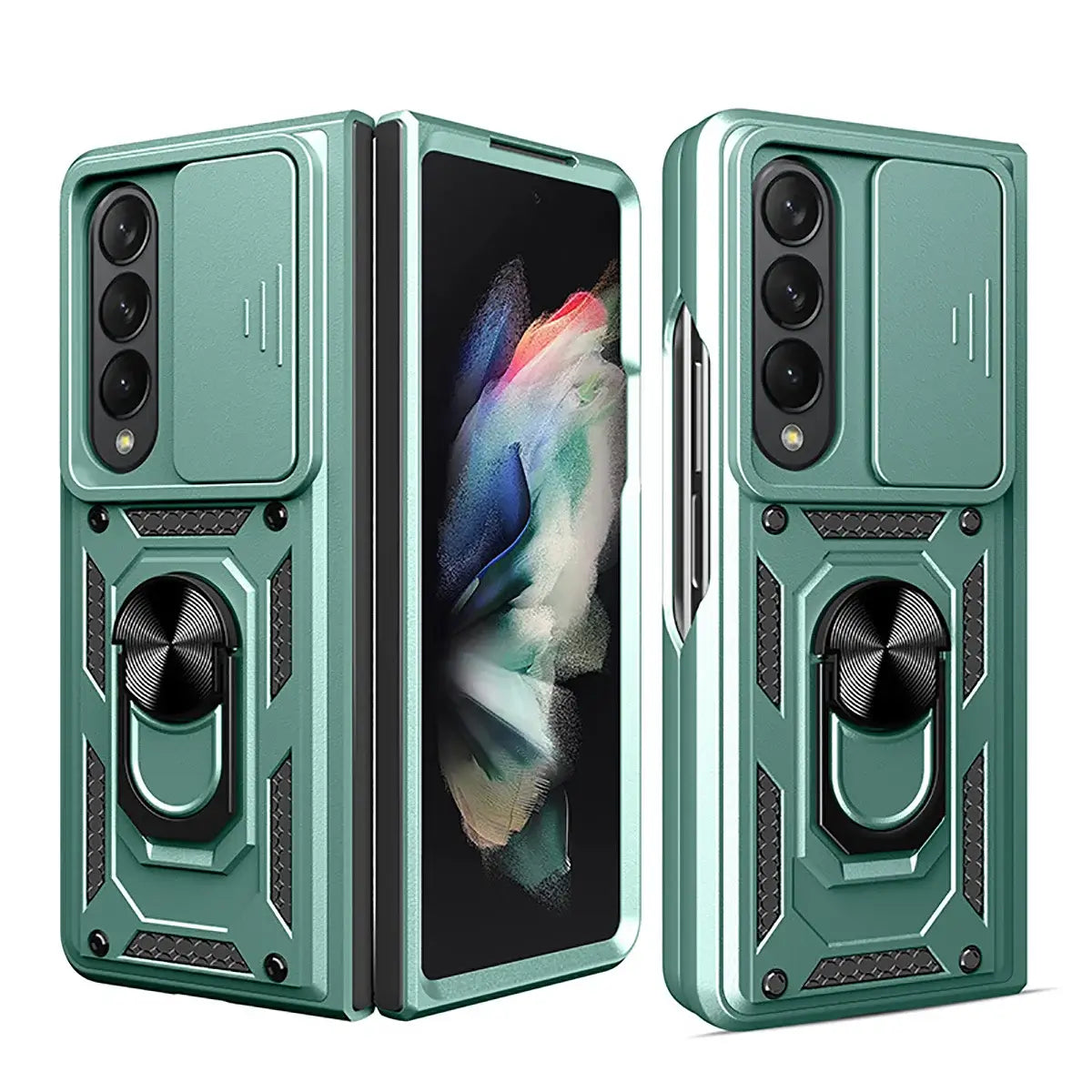 Buy Heavy Duty Case for Galaxy Z Fold, Sliding Camera Lens Cover & Ring Kickstand, Military Grade Shockproof Armor - Cole at Caseles-Samsung Galaxy Z Fold 7, Green