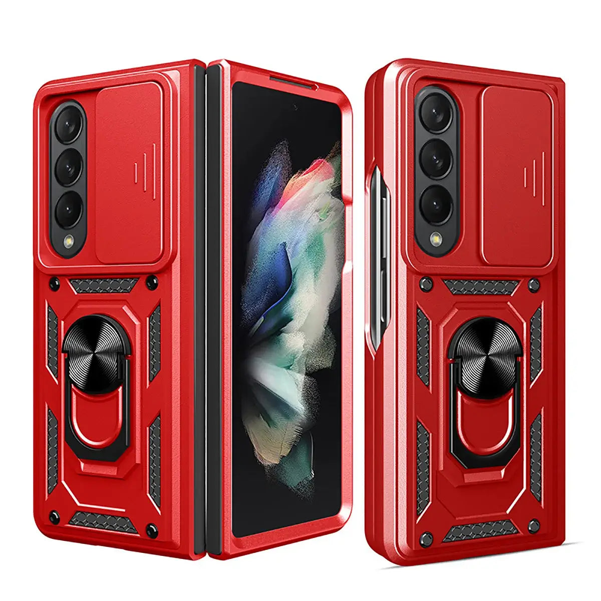 Buy Heavy Duty Case for Galaxy Z Fold, Sliding Camera Lens Cover & Ring Kickstand, Military Grade Shockproof Armor - Cole at Caseles-Samsung Galaxy Z Fold 7, Red