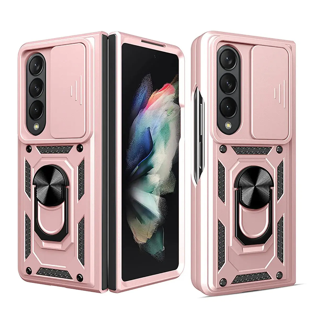 Buy Heavy Duty Case for Galaxy Z Fold, Sliding Camera Lens Cover & Ring Kickstand, Military Grade Shockproof Armor - Cole at Caseles-Samsung Galaxy Z Fold 7, Rose Gold