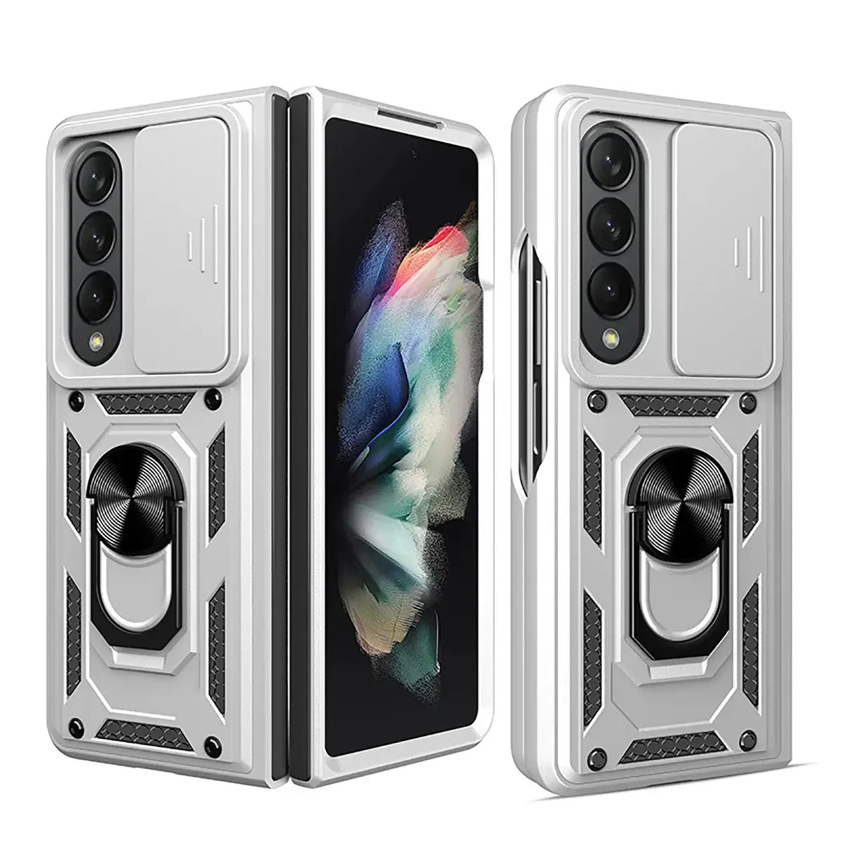 Buy Heavy Duty Case for Galaxy Z Fold, Sliding Camera Lens Cover & Ring Kickstand, Military Grade Shockproof Armor - Cole at Caseles-Samsung Galaxy Z Fold 7, Silver