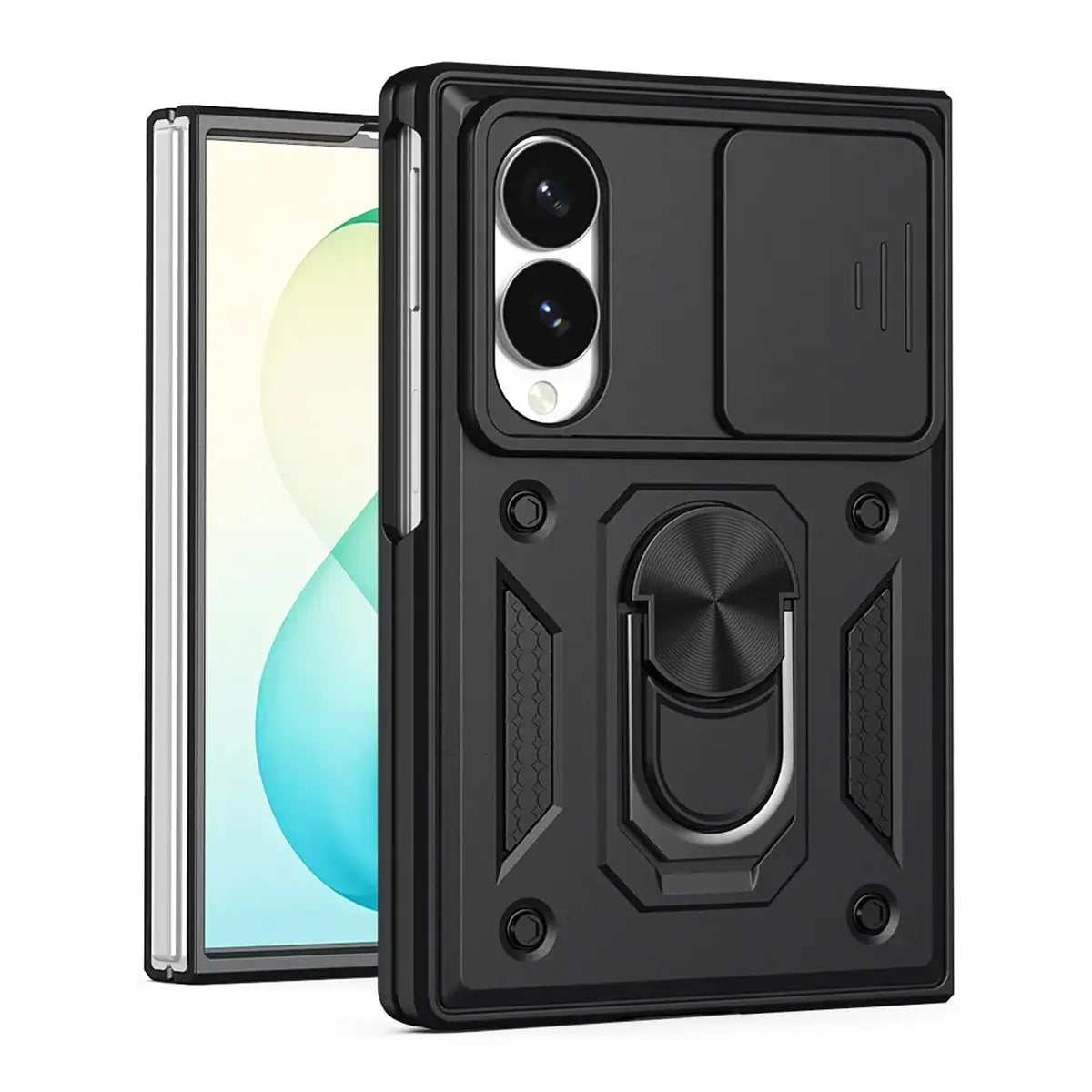 Buy Heavy Duty Case for Galaxy Z Fold, Sliding Camera Lens Cover & Ring Kickstand, Military Grade Shockproof Armor - Cole at Caseles-Samsung Galaxy Z Fold 8, Black