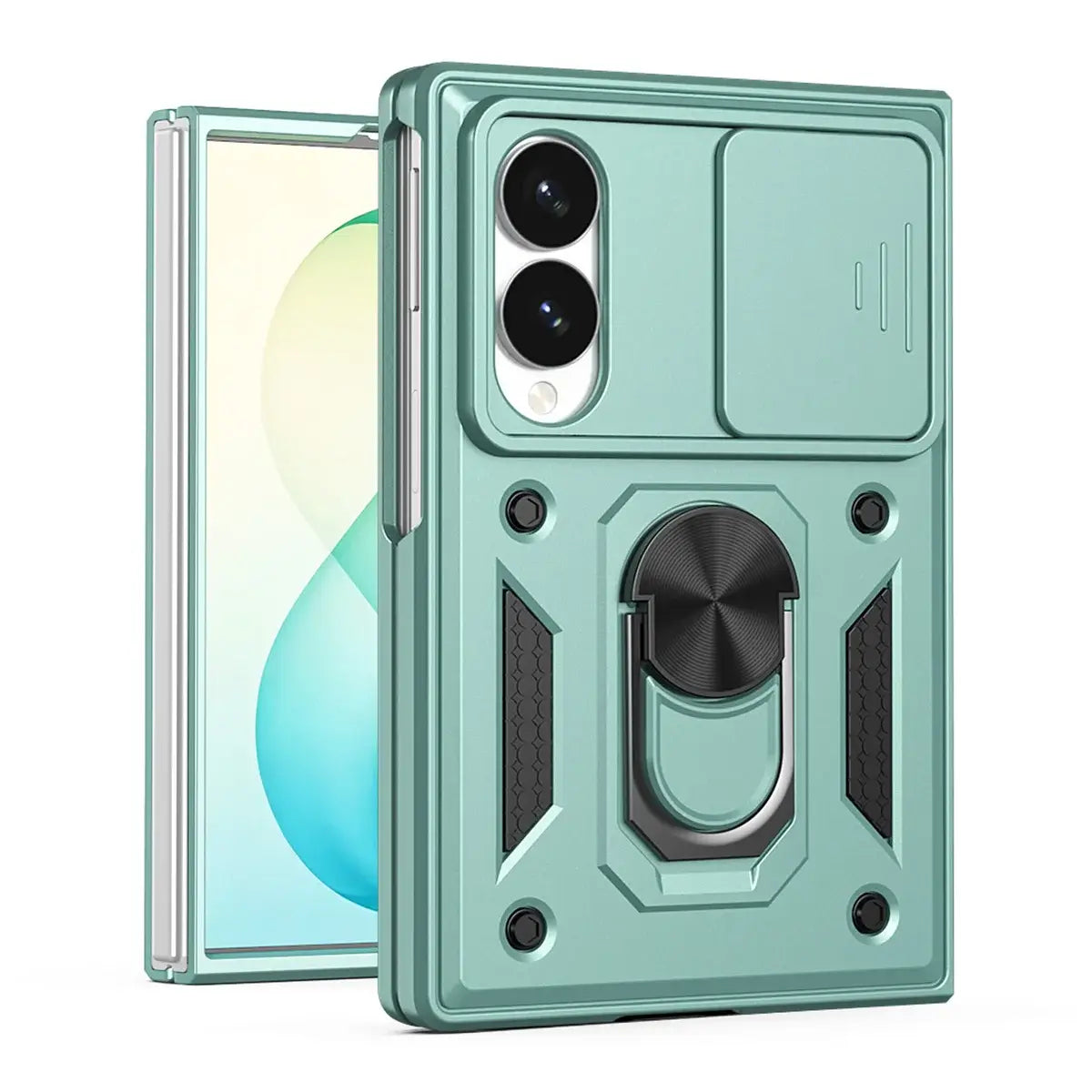 Buy Heavy Duty Case for Galaxy Z Fold, Sliding Camera Lens Cover & Ring Kickstand, Military Grade Shockproof Armor - Cole at Caseles-Samsung Galaxy Z Fold 8, Green