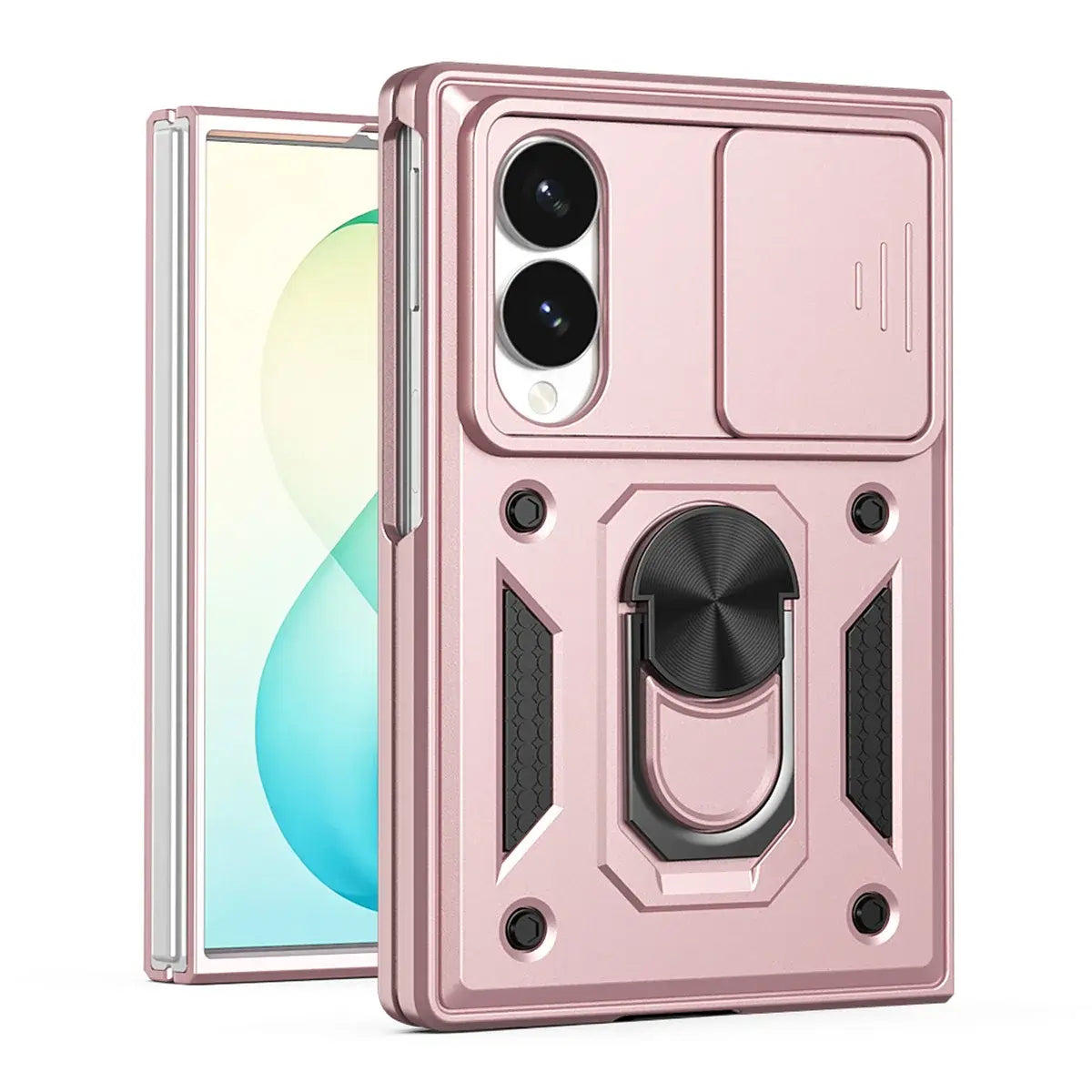Buy Heavy Duty Case for Galaxy Z Fold, Sliding Camera Lens Cover & Ring Kickstand, Military Grade Shockproof Armor - Cole at Caseles-Samsung Galaxy Z Fold 8, Pink