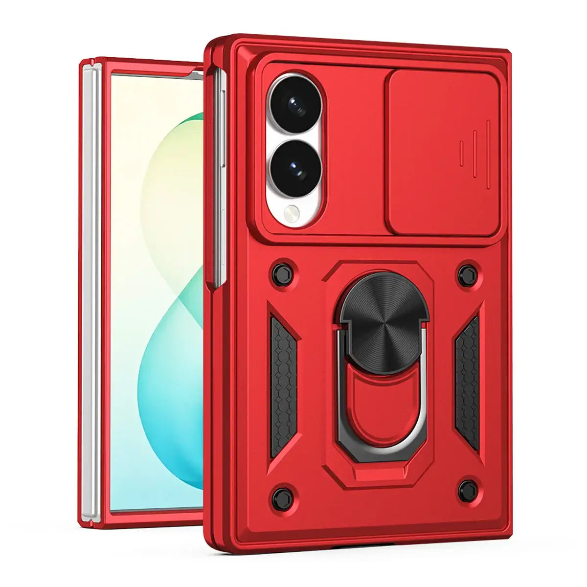 Buy Heavy Duty Case for Galaxy Z Fold, Sliding Camera Lens Cover & Ring Kickstand, Military Grade Shockproof Armor - Cole at Caseles-Samsung Galaxy Z Fold 8, Red