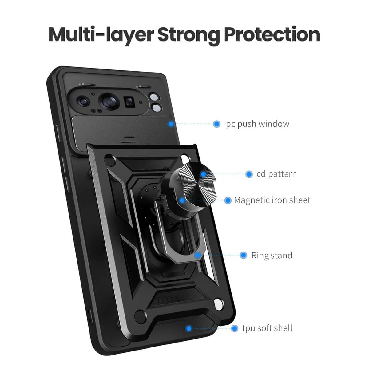 Buy Metal Heavy Duty Rugged Defender Cover For Pixel, with Built in Screen Protector, FullBody Protective Shockproof Heavy Duty Rugged Defender Cover,Colm at Caseles-Google Pixel 9 Pro XL, Black