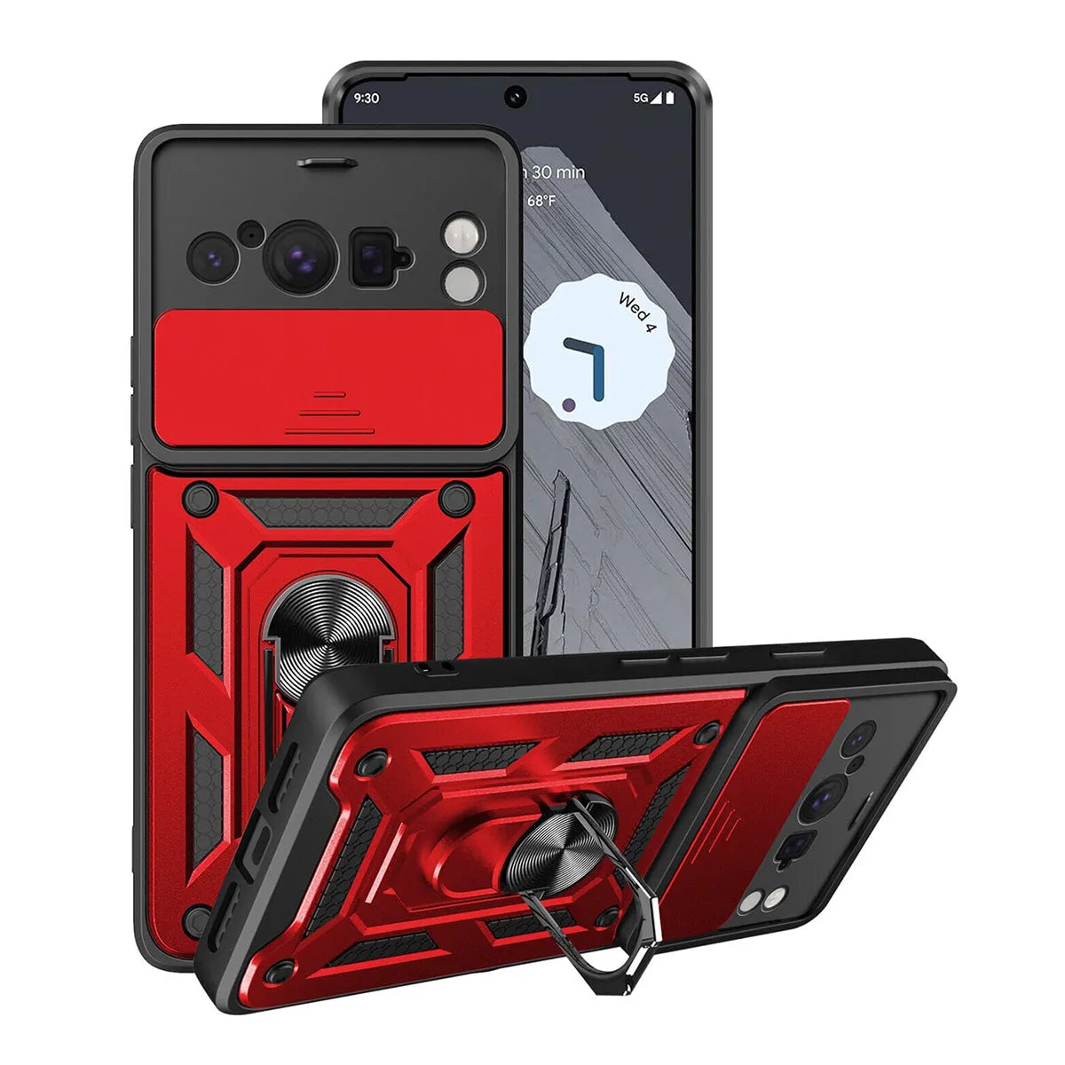 Buy Metal Heavy Duty Rugged Defender Cover For Pixel, with Built in Screen Protector, FullBody Protective Shockproof Heavy Duty Rugged Defender Cover,Colm at Caseles-Google Pixel 9 Pro XL, Red