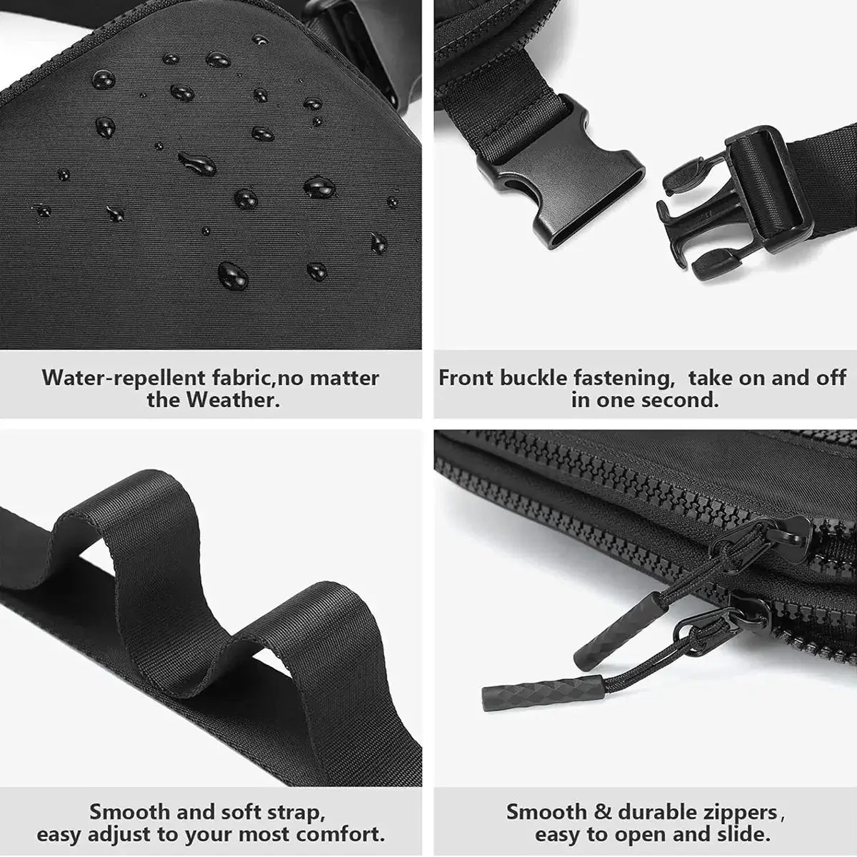 Buy 4-Pocket Fanny Packs: Lightweight Belt Bag & Crossbody Waist Pack for Travel & Sport - CROSSBODY BELT BAG at Caseles-Black, 