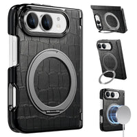 Buy Magnetic 360° Rotating Click Ring Stand Case with Dual-Axis Hinge Protection & Premium Vegan Leather - ORBIS at Caseles-iPhone Ultra, Black