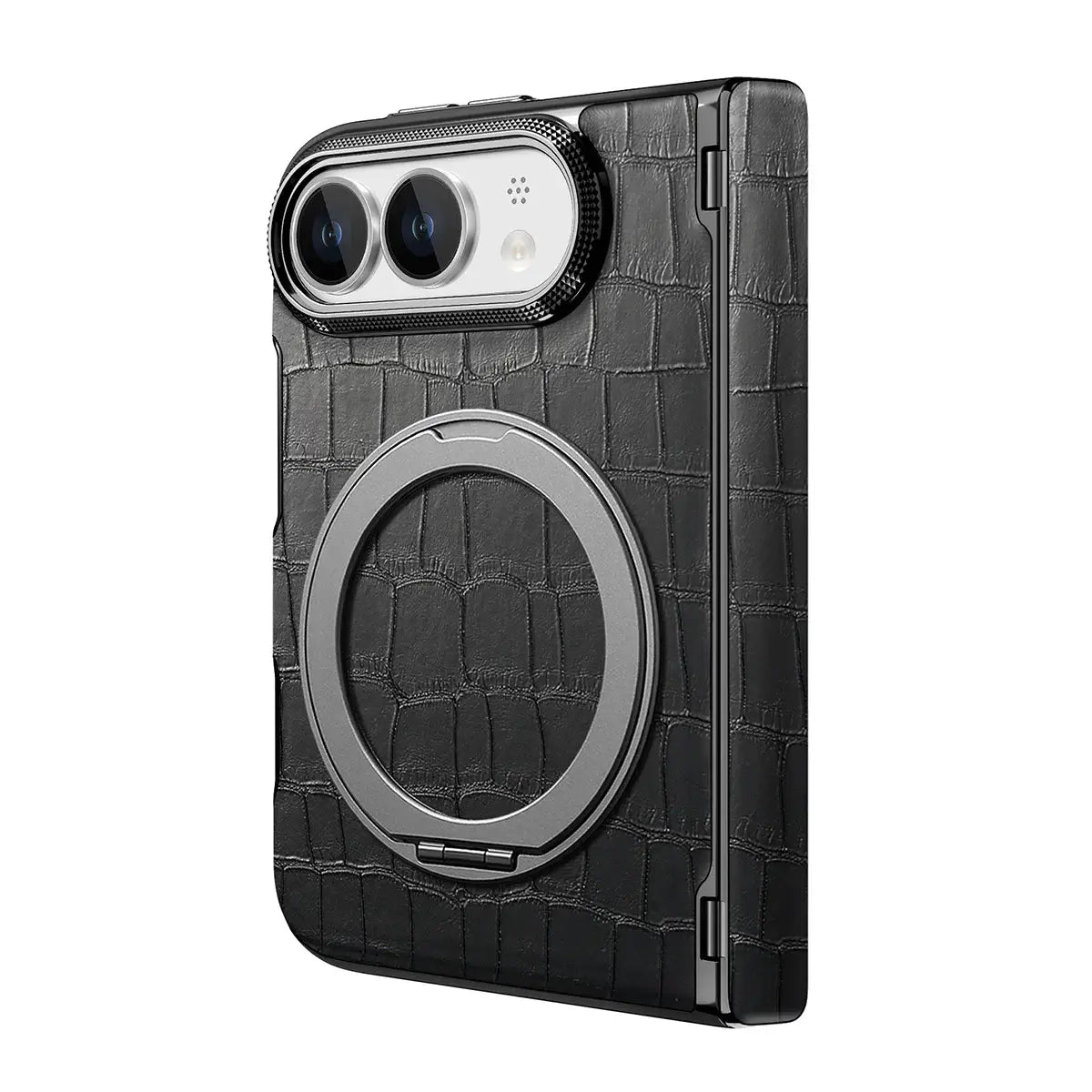 Buy Magnetic 360° Rotating Click Ring Stand Case with Dual-Axis Hinge Protection & Premium Vegan Leather - ORBIS at Caseles-iPhone Ultra, Blue
