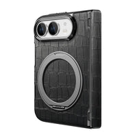 Buy Magnetic 360° Rotating Click Ring Stand Case with Dual-Axis Hinge Protection & Premium Vegan Leather - ORBIS at Caseles-iPhone Ultra, Blue