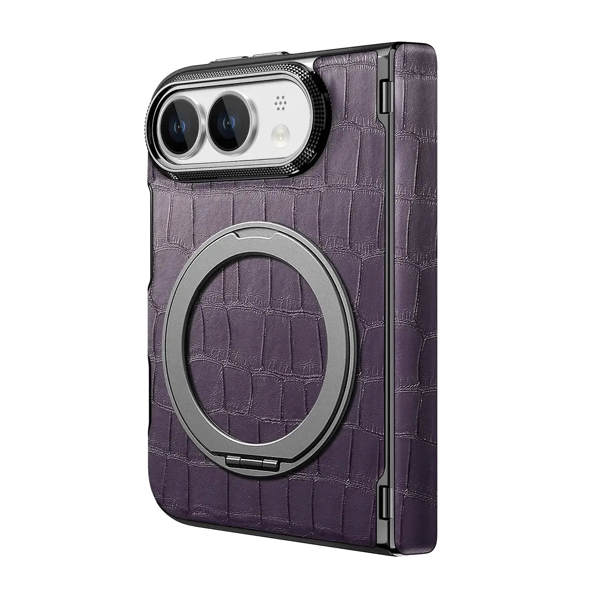 Buy Magnetic 360° Rotating Click Ring Stand Case with Dual-Axis Hinge Protection & Premium Vegan Leather - ORBIS at Caseles-iPhone Ultra, Blue