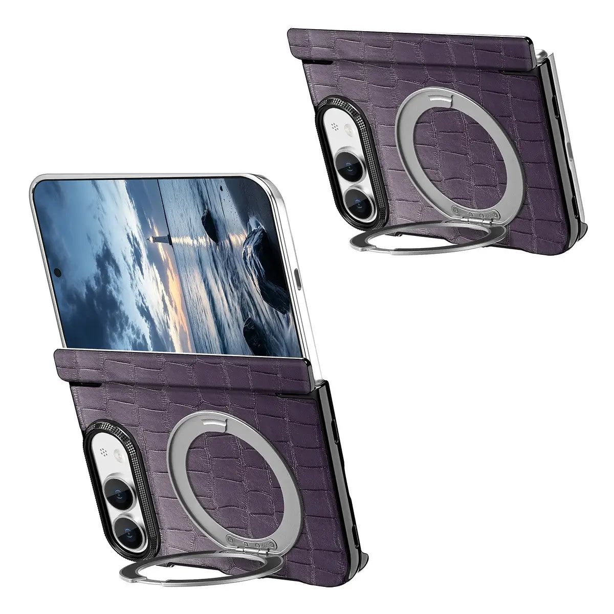 Buy Magnetic 360° Rotating Click Ring Stand Case with Dual-Axis Hinge Protection & Premium Vegan Leather - ORBIS at Caseles-iPhone Ultra, Blue