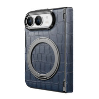 Buy Magnetic 360° Rotating Click Ring Stand Case with Dual-Axis Hinge Protection & Premium Vegan Leather - ORBIS at Caseles-iPhone Ultra, Blue