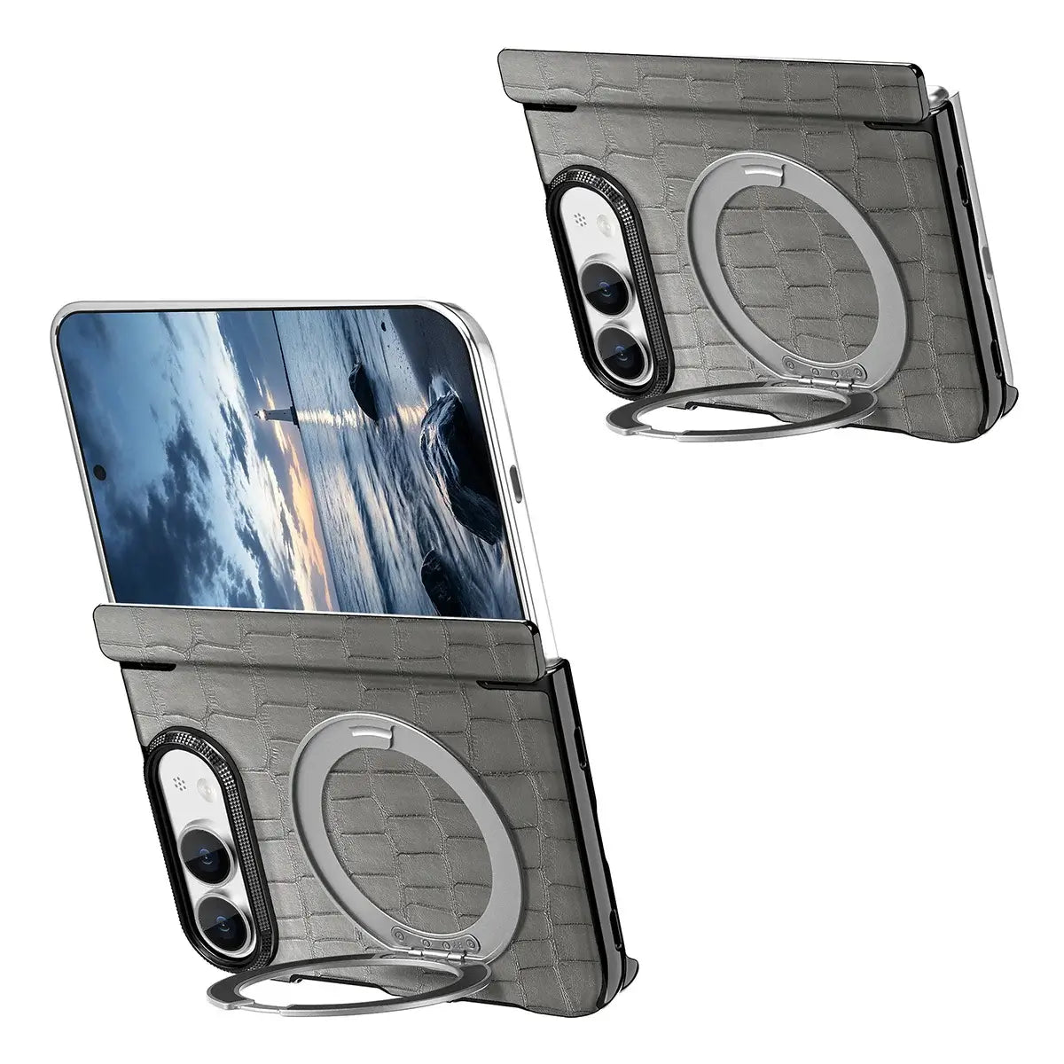 Buy Magnetic 360° Rotating Click Ring Stand Case with Dual-Axis Hinge Protection & Premium Vegan Leather - ORBIS at Caseles-iPhone Ultra, Blue