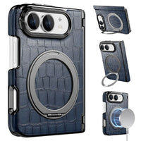 Buy Magnetic 360° Rotating Click Ring Stand Case with Dual-Axis Hinge Protection & Premium Vegan Leather - ORBIS at Caseles-iPhone Ultra, Blue