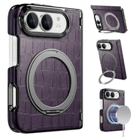 Buy Magnetic 360° Rotating Click Ring Stand Case with Dual-Axis Hinge Protection & Premium Vegan Leather - ORBIS at Caseles-iPhone Ultra, Purple