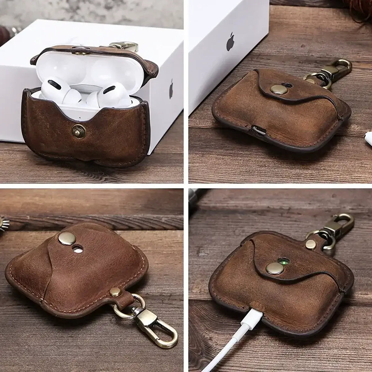 Buy AirPods Pro 3rd Gen protective case genuine leather portable Apple third Pro generation Bluetooth headphone case at Caseles-Brown, 