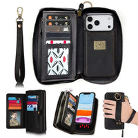 Buy Multi Functional Wallet Phone Case, 14 Card Slots 3 Purse 1 Zipper 1 Wrist Band 1 Metal Buckle, Wrist Strap Clutch Magnetic Detachable,Darell at Caseles-iPhone 17 Pro Max, Darell-Black