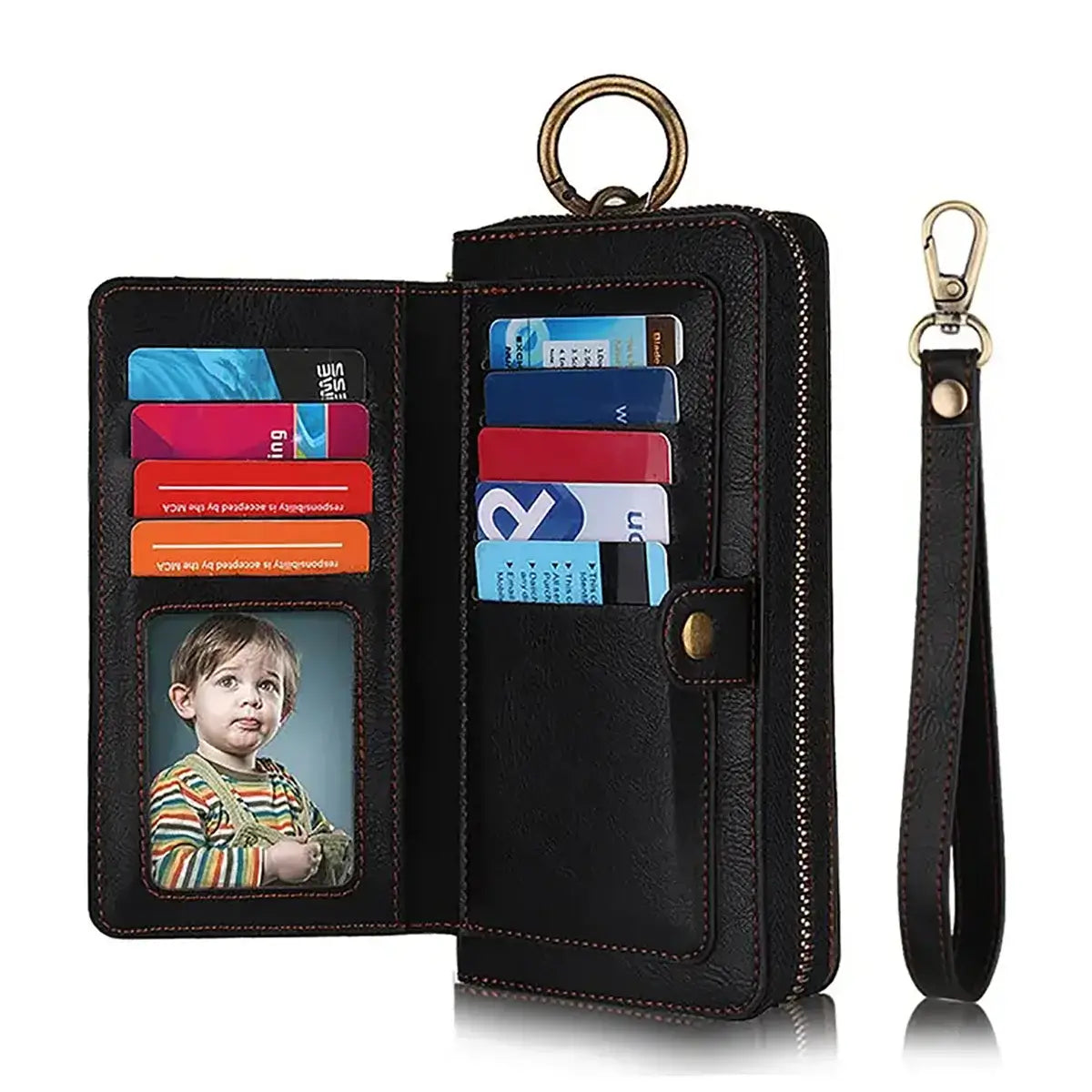 Buy Multi Functional Wallet Phone Case, 14 Card Slots 3 Purse 1 Zipper 1 Wrist Band 1 Metal Buckle, Wrist Strap Clutch Magnetic Detachable,Darell at Caseles-iPhone 17 Pro Max, Darell-Brown
