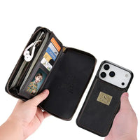 Buy Multi Functional Wallet Phone Case, 14 Card Slots 3 Purse 1 Zipper 1 Wrist Band 1 Metal Buckle, Wrist Strap Clutch Magnetic Detachable,Darell at Caseles-iPhone 17 Pro Max, Darell-Brown