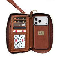 Buy Multi Functional Wallet Phone Case, 14 Card Slots 3 Purse 1 Zipper 1 Wrist Band 1 Metal Buckle, Wrist Strap Clutch Magnetic Detachable,Darell at Caseles-iPhone 17 Pro Max, Darell-Brown