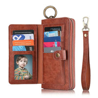 Buy Multi Functional Wallet Phone Case, 14 Card Slots 3 Purse 1 Zipper 1 Wrist Band 1 Metal Buckle, Wrist Strap Clutch Magnetic Detachable,Darell at Caseles-iPhone 17 Pro Max, Darell-Brown