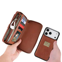 Buy Multi Functional Wallet Phone Case, 14 Card Slots 3 Purse 1 Zipper 1 Wrist Band 1 Metal Buckle, Wrist Strap Clutch Magnetic Detachable,Darell at Caseles-iPhone 17 Pro Max, Darell-Brown