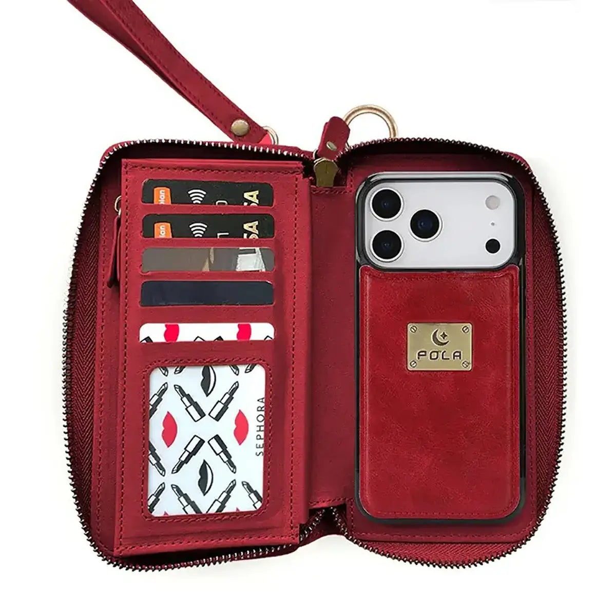 Buy Multi Functional Wallet Phone Case, 14 Card Slots 3 Purse 1 Zipper 1 Wrist Band 1 Metal Buckle, Wrist Strap Clutch Magnetic Detachable,Darell at Caseles-iPhone 17 Pro Max, Darell-Brown