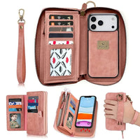 Buy Multi Functional Wallet Phone Case, 14 Card Slots 3 Purse 1 Zipper 1 Wrist Band 1 Metal Buckle, Wrist Strap Clutch Magnetic Detachable,Darell at Caseles-iPhone 17 Pro Max, Darell-pink