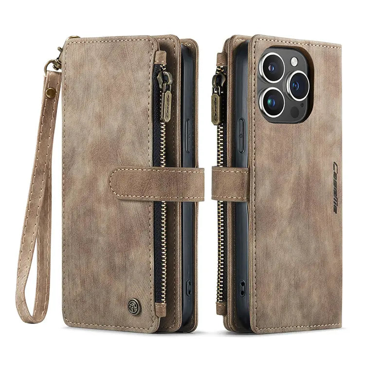 Buy Zipper Flip Folio Wallet Phone Case, Premium Leather Cover with Card Slots Cash Pocket Magnetic Closure and Kickstand,Dell at Caseles-Samsung Galaxy S25 Ultra, Brown