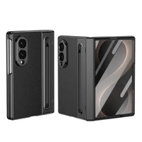 Buy Slim PU Leather Case with Built-In S-Pen Holder, Free Stylus Included, Hinge Protection & Tempered Glass - DEVON at Caseles-Samsung Galaxy Z Fold 8, Black