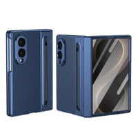 Buy Slim PU Leather Case with Built-In S-Pen Holder, Free Stylus Included, Hinge Protection & Tempered Glass - DEVON at Caseles-Samsung Galaxy Z Fold 8, Blue