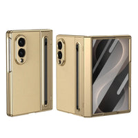 Buy Slim PU Leather Case with Built-In S-Pen Holder, Free Stylus Included, Hinge Protection & Tempered Glass - DEVON at Caseles-Samsung Galaxy Z Fold 8, Gold