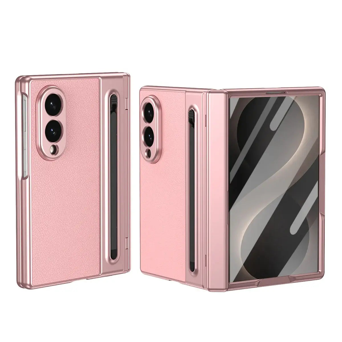 Buy Slim PU Leather Case with Built-In S-Pen Holder, Free Stylus Included, Hinge Protection & Tempered Glass - DEVON at Caseles-Samsung Galaxy Z Fold 8, Pink