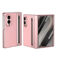 Buy Slim PU Leather Case with Built-In S-Pen Holder, Free Stylus Included, Hinge Protection & Tempered Glass - DEVON at Caseles-Samsung Galaxy Z Fold 8, Pink